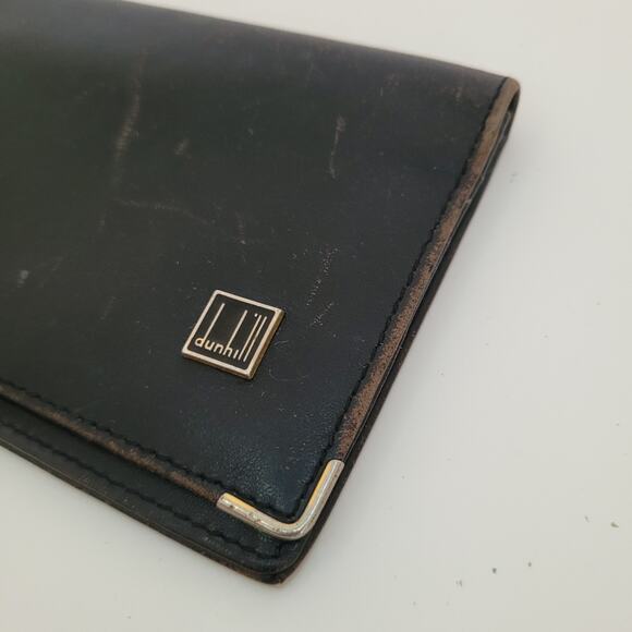 Dunhill Designer Checkbook Card Slim Bill Holder Wallet Black Bifold Leather - Picture 10 of 10